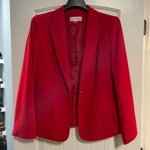 Calvin Klein Size 14P Red Blazer with Gold Tone Button